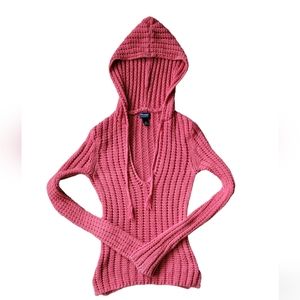 AE Sunwashed Coral Beachcomber Cropped Knit Hoodie - M